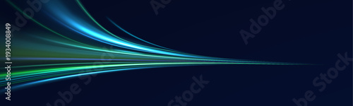 Neon blue and violet streaks race across dark urban streets at night. Motion trails swirl and pulse with energy, creating a sense of rapid acceleration. Futuristic vector background isolated on transp