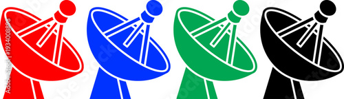 Satellite dish antenna icon set for telecommunication broadcast and wireless network communication