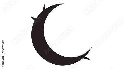 Stylized black crescent moon icon on white background for graphic design and branding.