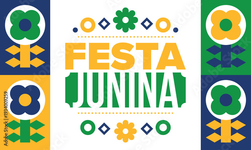 Festa Junina in Brazil. Brazilian festival. Happy holiday. Brazil flag. Carnival and parade. Summer fun party. Vector illustration