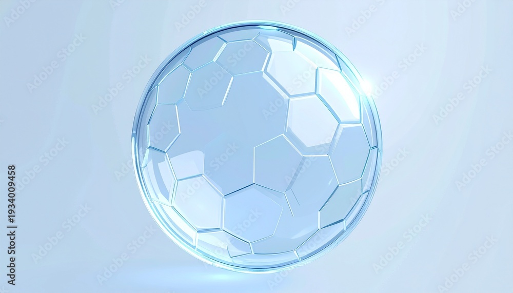 Naklejka premium Abstract Spherical force field. Glass transparent protection sphere shield with hexagonal pattern, symbolizing protection, energy, and advanced technology. 
