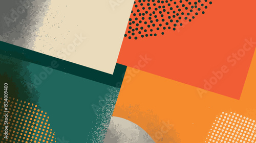 Wallpaper Mural Abstract Geometric Background with Halftone Dots and Grunge Texture in Orange and Green Vector Style Torontodigital.ca