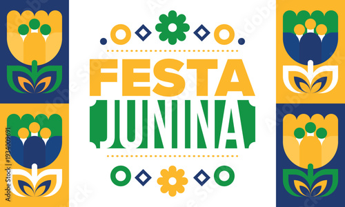 Festa Junina in Brazil. Brazilian festival. Happy holiday. Brazil flag. Carnival and parade. Summer fun party. Vector illustration