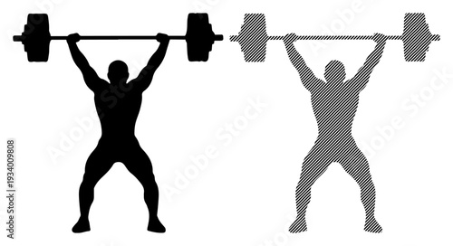 Silhouettes of athletes lifting barbells overhead in a powerful display of strength and fitness.