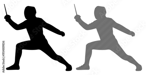 Dynamic silhouette of a fencer in action, ready to strike with precision and focus.