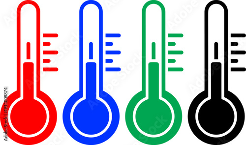 Thermometer temperature measurement scale icon set red blue green black medical instrument indicator