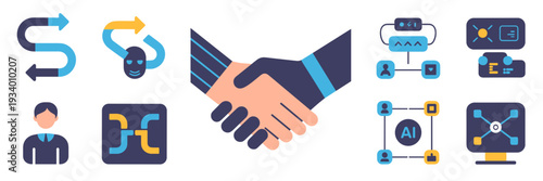 Colorful human-AI interaction and dashboard icons – Suitable for educational materials, interactive media, or tech-forward branding.