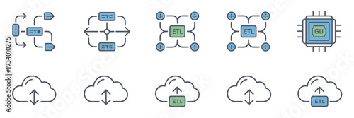 Data pipeline and ETL processing icons - Perfect for tech diagrams.