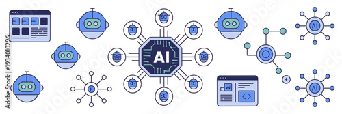 Geometric AI meta agent icons with dashboard interface – Perfect for app developers, futuristic UI design, or digital transformation content.