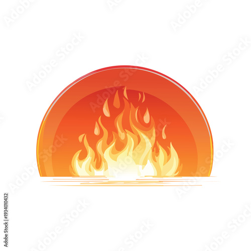 Fiery abstract illustration of burning flames within a semicircle shape