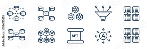 Vector icons for cloud cluster orchestration – Ideal for container management, API gateway documentation, or tech startups.