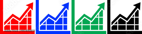 Business growth graph with upward arrow icons in four colors on transparent background for analytics