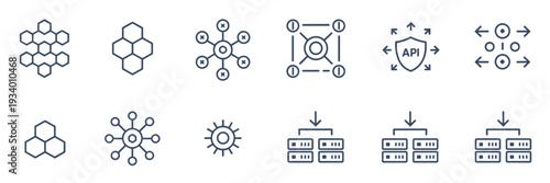 DevOps automation and cloud services icon set – Suitable for network engineering, data center visuals, or IT service branding.