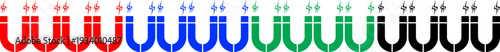Horizontal banner featuring repeating horseshoe magnets with electric sparks in various bright colors