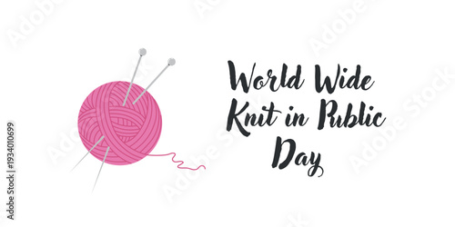 World Wide Knit in Public Day Design with Pink Yarn Ball and Needles