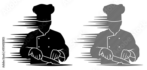 Skilled chef rapidly chopping ingredients with motion blur effect