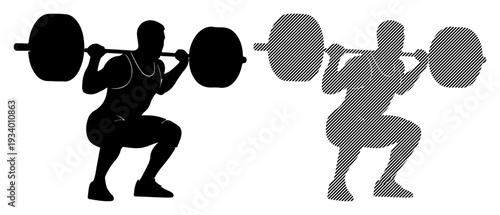 Silhouette of a person performing a barbell squat, representing strength and fitness.