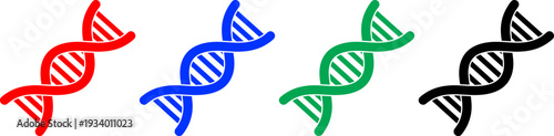 Four different color dna double helix strands genetic research transparent background