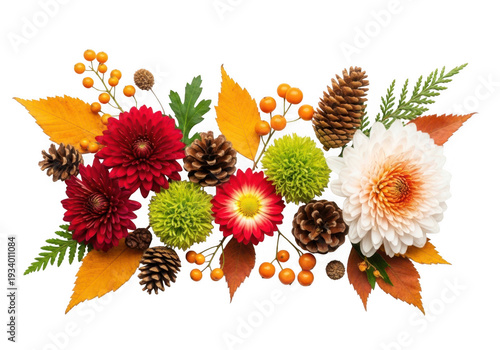 Autumn Floral Arrangement with Mums Pinecones and Leaves