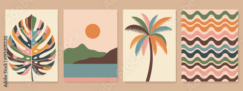 Mid- Century Modern Abstract Art Collection with Tropical and Geometric Motifs mid-century