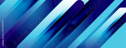 Abstract geometric shapes, blue hues dominate. Diagonal lines create dynamic visual effect. Modern design, sleek presentation.