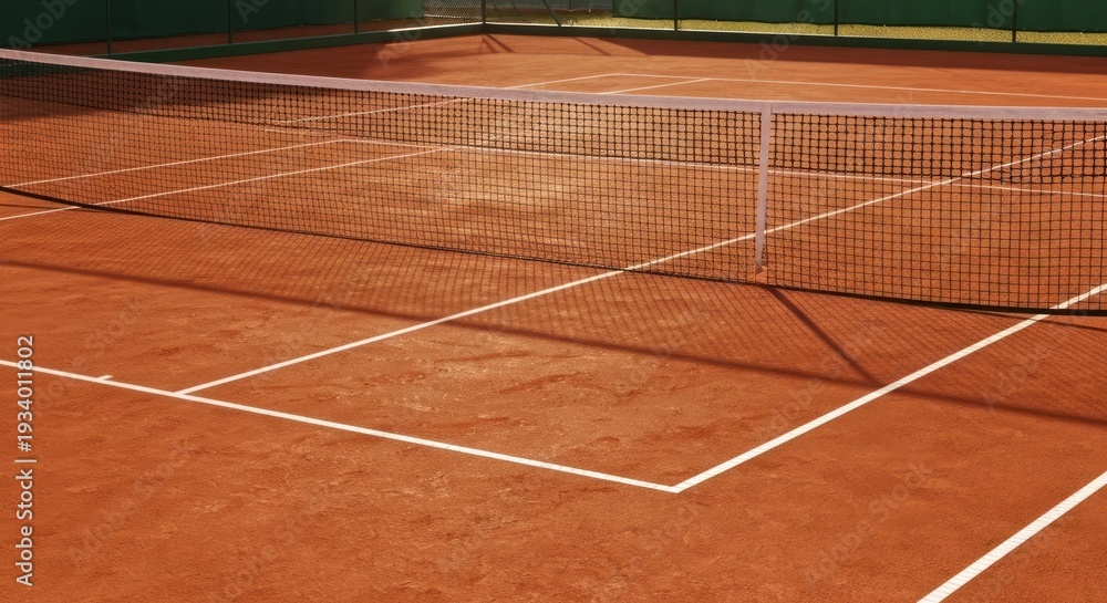 Obraz premium A detailed view of a tennis court with net and lines, empty