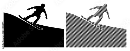Dynamic silhouette of a snowboarder carving down a snowy slope, conveying speed and winter sports.