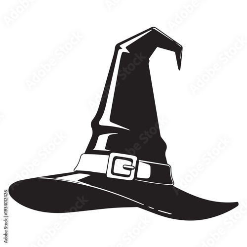 Bold black silhouette of a tall wizard hat with buckle, a striking graphic resource illustration.