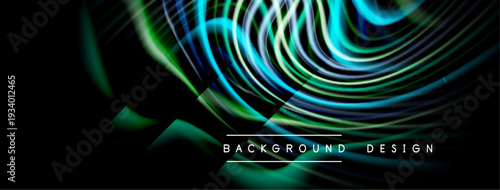 Abstract flowing lines create dynamic visual effect. Bright colors contrast dark background. Modern design element for digital projects.