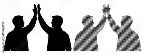 Silhouettes of two men giving each other a high five, representing success and teamwork.