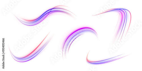 Blue cyber light waves flow along a digital highway tunnel. Radiant streaks visualize rapid data transfer and acceleration. Futuristic technological background isolated on transparent layer.