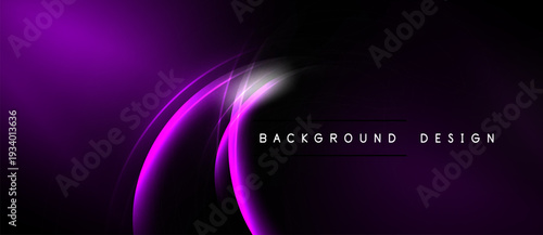 Abstract purple neon glow. Curves radiate from center, dark background creates dramatic effect. Modern design element.