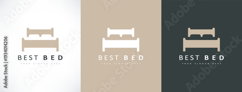Bed store. Bed with pillows logo vector design.