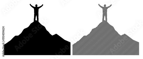 Triumphant person celebrating achievement at mountain peak