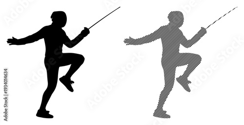 Dynamic silhouette of a fencer in action, showcasing agility and focus