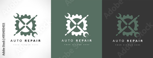 Auto repair logo vector. Wrench and screwdriver in gear logo vector.
