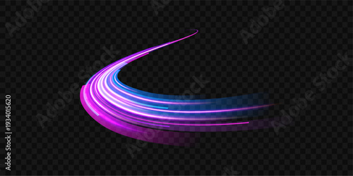 Bright cyan rays extend along a virtual roadway. Motion blur and glow effects emphasize speed and direction. Abstract tech background isolated on clear transparent PNG.