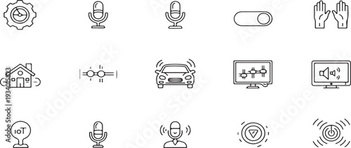  Modern smart home device control icons for voice command and IoT management