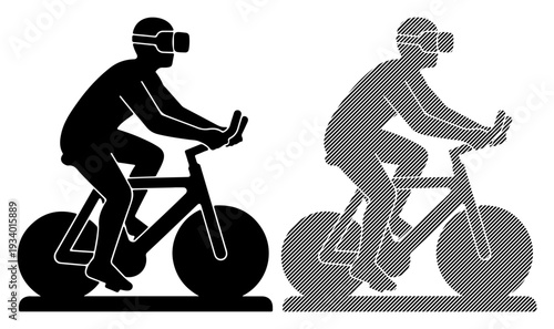 Immersive virtual reality cycling experience with futuristic headset