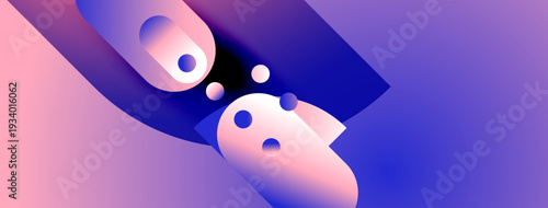 Abstract shapes blend, creating dynamic composition. Soft pinks, blues dominate design. Minimalist aesthetic, modern feel. Smooth gradients suggest movement.