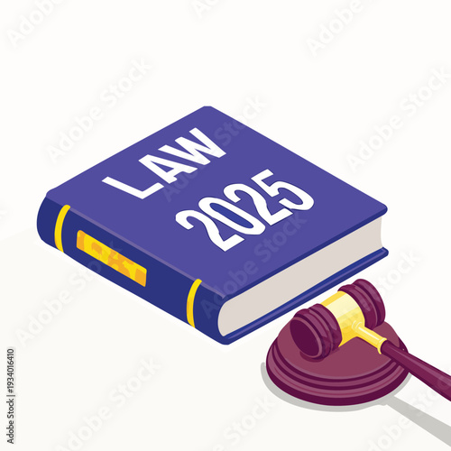 Isometric illustration of law book and gavel