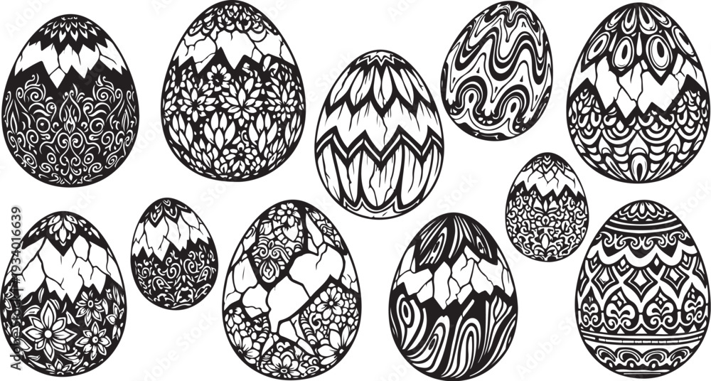 Fototapeta premium Collection of decorated Easter eggs with intricate patterns designs