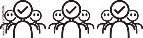 Three stick figures with checkmark faces in agreement