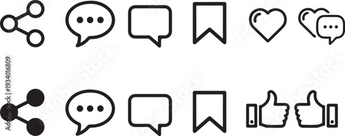 A collection of 10 black and white social media icons and chat bubbles