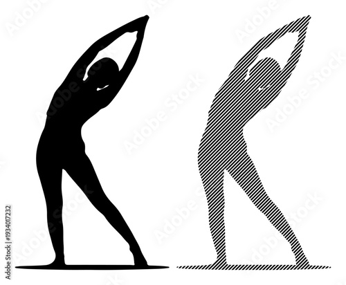 Silhouette of a woman stretching in a yoga pose, representing health and fitness.