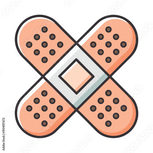 Two medical plaster strips crossed, bandage icon, wound care symbol, healthcare aid