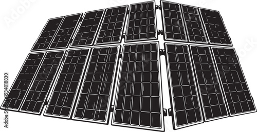Solar panels arranged in a grid formation on white