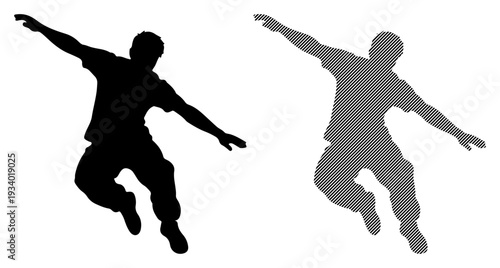 Dynamic silhouette of a person in mid-air jump, showcasing movement and freedom.