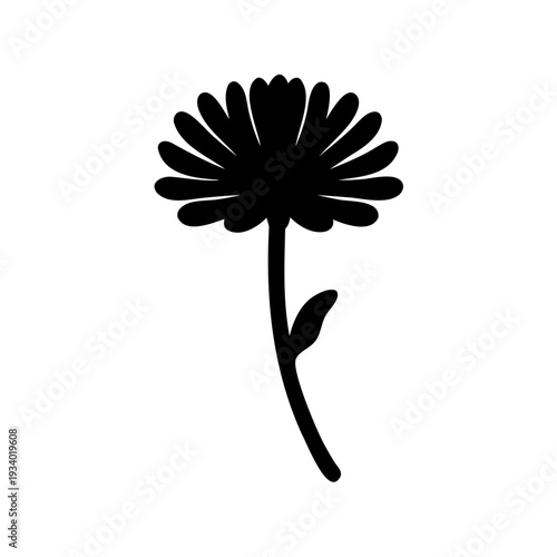 A strikingly simplistic yet elegant black silhouette of a stylized chrysanthemum flower
