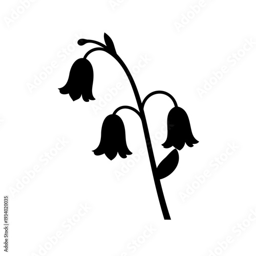 Stylized black silhouette illustration of a blooming bluebell flower plant